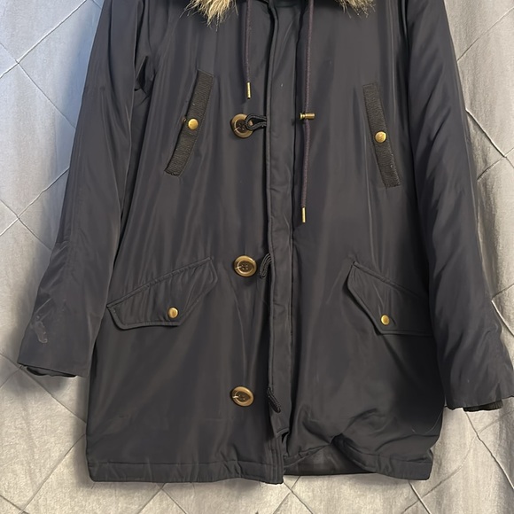 J Crew winter Parka womens size Small navy blue removable fur - Picture 2 of 5